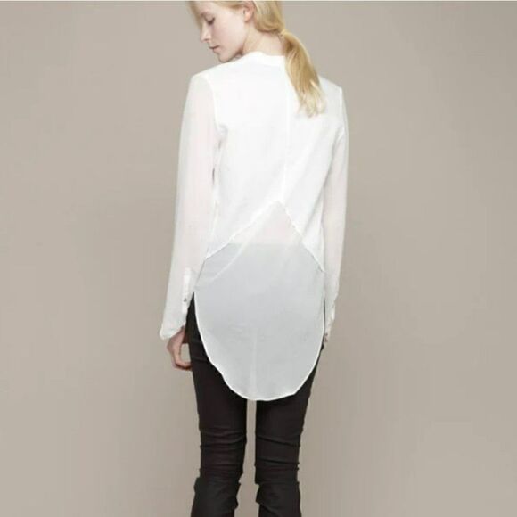 Helmut Lang Element Sheer Hem Shirt Cotton Silk White Ivory Women Small - Picture 3 of 13